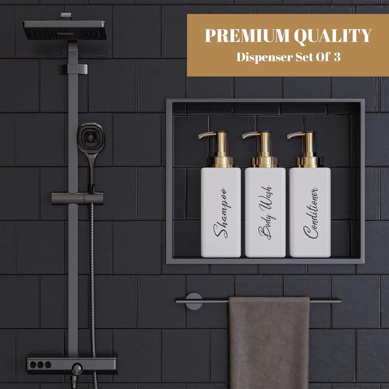 Akalin Refillable Shampoo and Conditioner Bottles, 16oz White and Gold Soap Dispenser Bathroom, Shampoo and Conditioner Dispenser for Bathroom Lotion Body Wash Massage Oils (White) - Image 4